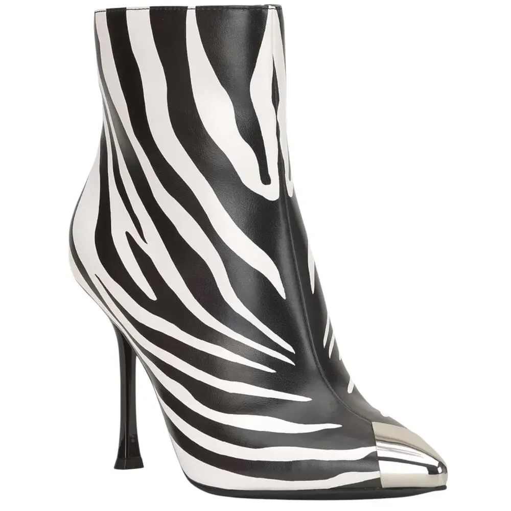 INC Women's Rohese Pointed Toe Booties Black White Zebra Size 9 1/2
